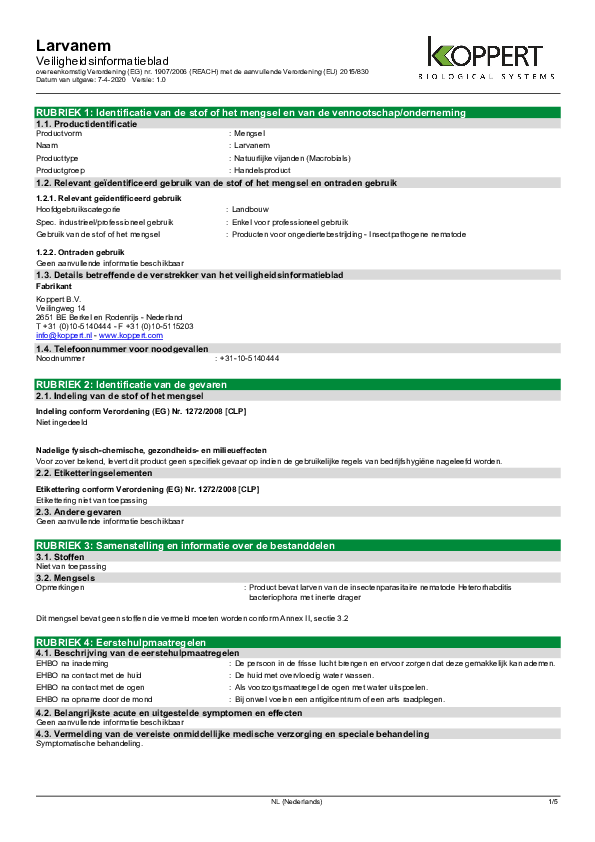 Larvanem - Veiligheidsinformatieblad