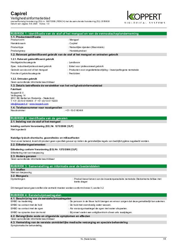 Capirel - Veiligheidsinformatieblad