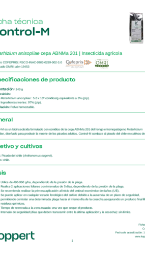 Ficha técnica Control-M - © Koppert México S.A. de C.V. Ficha técnica Control-M