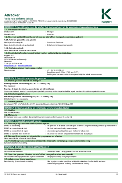 Attracker - Veiligheidsinformatieblad