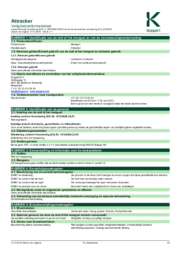 Attracker - Veiligheidsinformatieblad