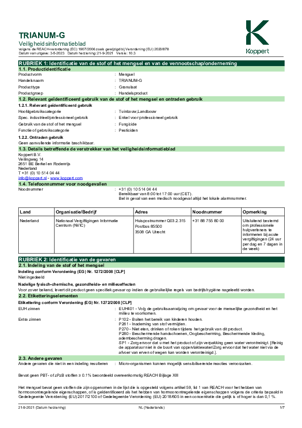 Trianum-G - Veiligheidsinformatieblad