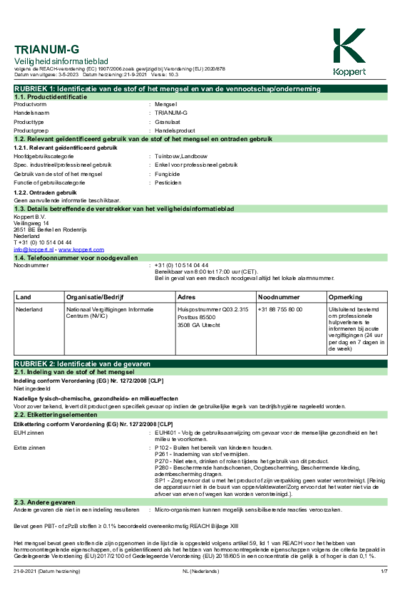 Trianum-G - Veiligheidsinformatieblad