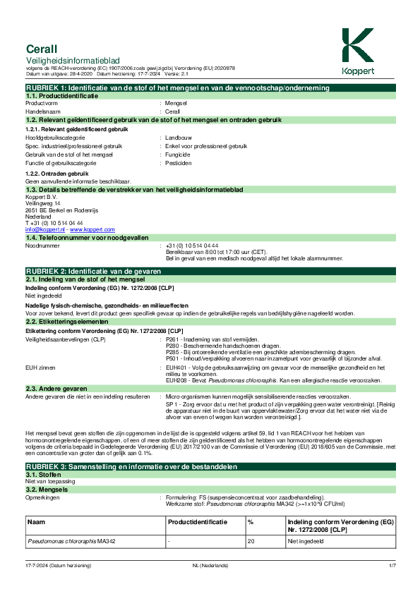Cerall - Veiligheidsinformatieblad