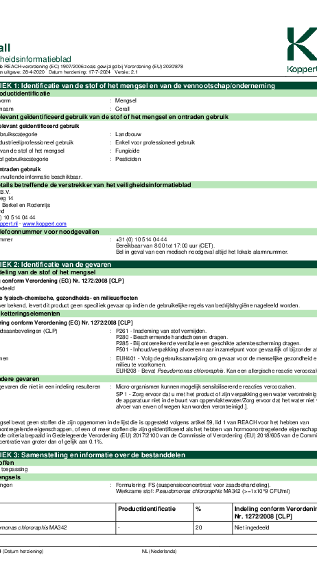 Cerall - Veiligheidsinformatieblad