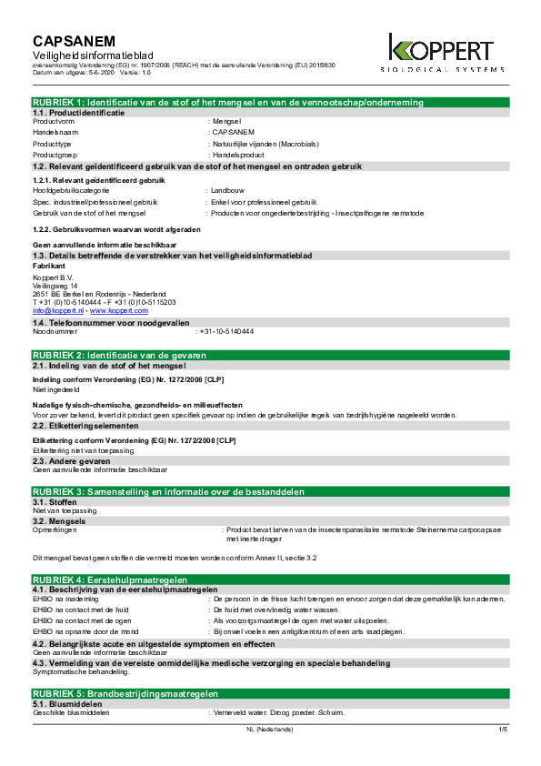 Capsanem - Veiligheidsinformatieblad