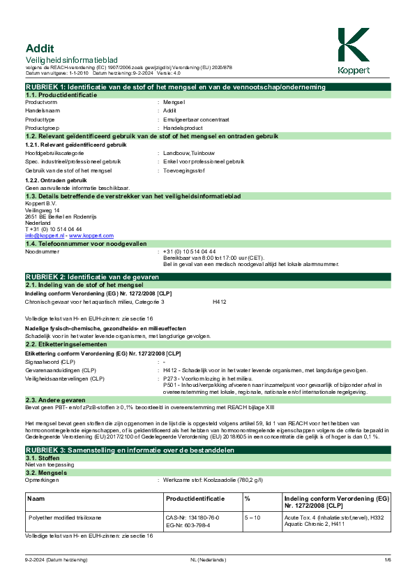 Addit- Veiligheidsinformatieblad