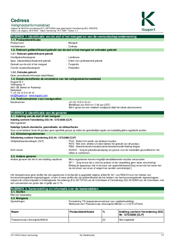 Cedress - Veiligheidsinformatieblad