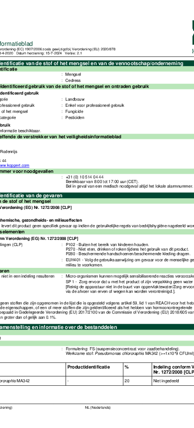 Cedress - Veiligheidsinformatieblad