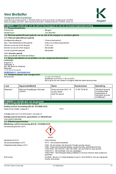 Veni Biosulfur - Veiligheidsinformatieblad