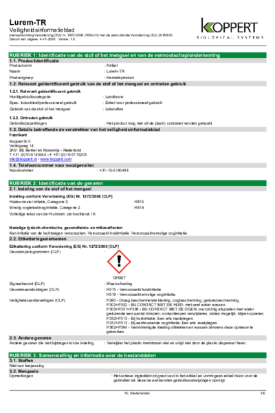 Lurem-TR - Veiligheidsinformatieblad