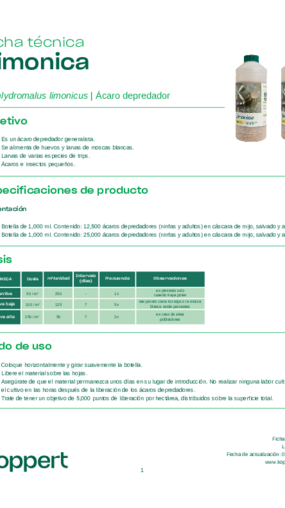 Ficha técnica de Limonica - © Koppert México S.A. de C.V. Ficha técnica de Limonica