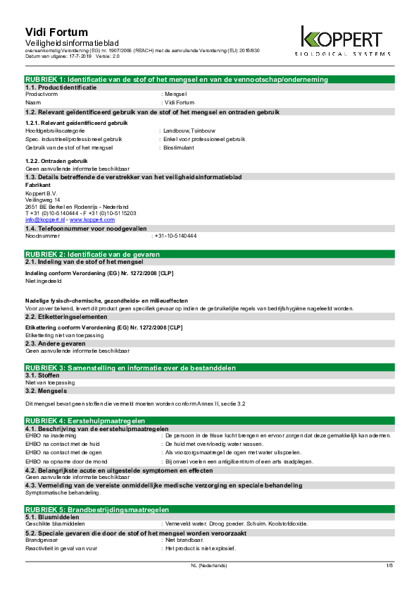 Vidi Fortum- Veiligheidsinformatieblad