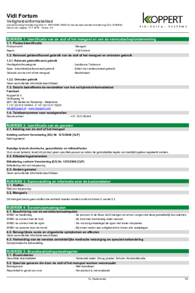 Vidi Fortum- Veiligheidsinformatieblad