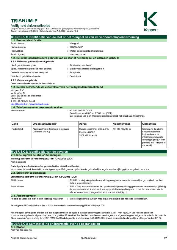 Trianum-P - Veiligheidsinformatieblad