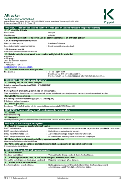 Attracker - Veiligheidsinformatieblad
