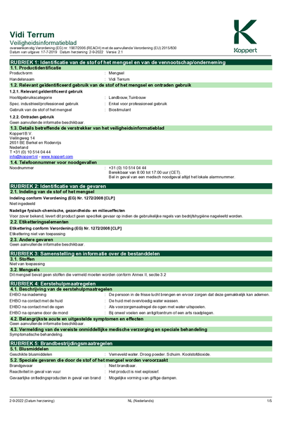 Vidi Terrum - Veiligheidsinformatieblad