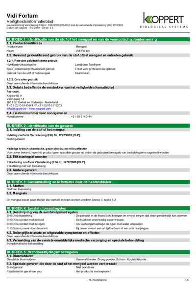 Vidi Fortum - Veiligheidsinformatieblad